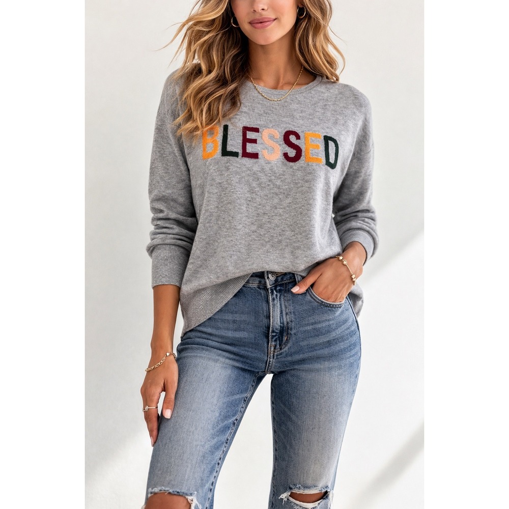 Rachel Zoe Women's NWT Blessed Cashmere‎ Blend Sweater Gray Graphic Knit Small